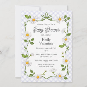 005 Iris Lavender Floral Daisy Plaid Baby Shower Invitation