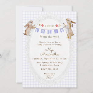 005 Iris Purple Sweet Bunny Gingham Baby Shower Invitation