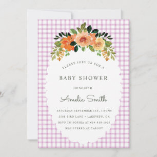 006 Wine Floral Gingham Baby Shower Invitations