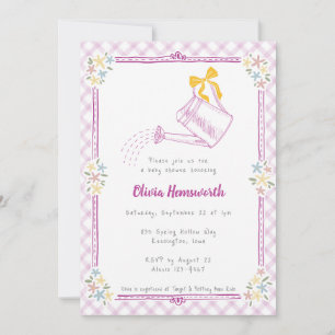 006 Wine Purple Gingham Watering Can Baby Shower Invitation