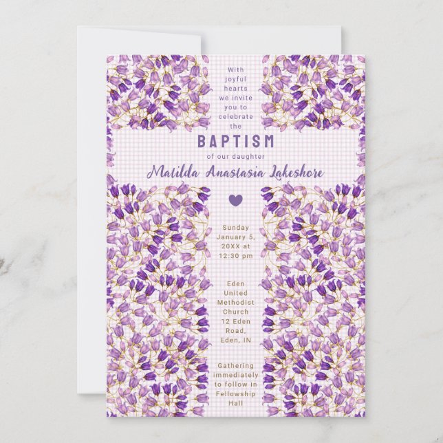006 Wine Stained Glass Garden Gingham Baptism Invitation (Front)