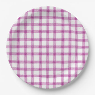 006 Wine Watercolor Gingham L Paper Plates