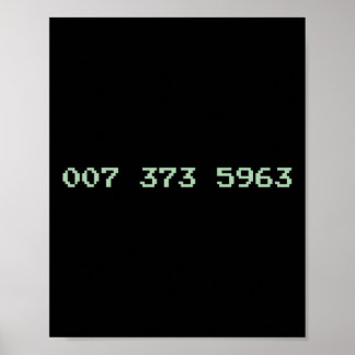 007 373 5963 Video Game Code 1987 80's Retro Games Poster