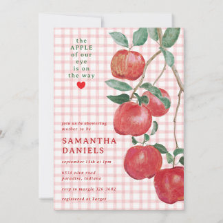 007 Red Apple of Our Eye Gingham Baby Shower Invitation