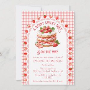 007 Red Gingham Strawberry Shortcake Baby Shower Invitation