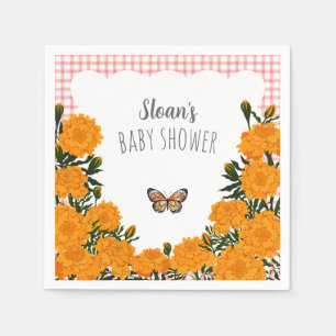 007 Red Marigold Monarch Gingham Baby Shower Napkin