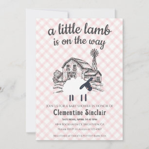 008 Blush A Little Lamb Farm Gingham Baby Shower Invitation