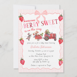 008 Blush Gingham Berry Sweet Farm Baby Shower Invitation