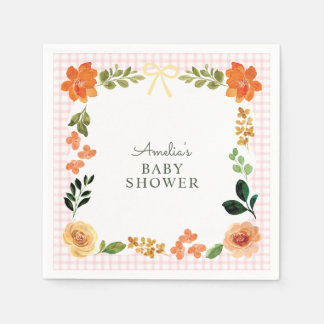 008 Blush Pink Floral Gingham Baby Shower Napkin