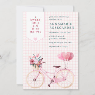 008 Blush Pink Sweet Floral Girl Bike Baby Shower Invitation