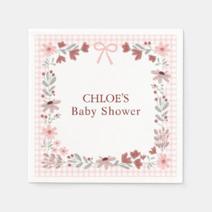 008 Blush Pink Wildflower Bow Gingham Shower Napkin