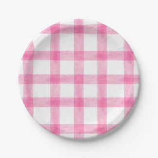 009 Assiettes en papier petites à carreaux fuchsia