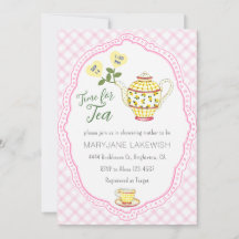 009 Fuchsia Cute Gingham Tea Party Baby Shower