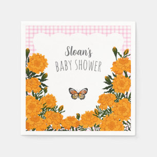 009 Fuchsia Marigold Gingham Baby Shower Napkin