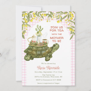 009 Fuchsia Pink Garden Tea Turtle Baby Shower Invitation