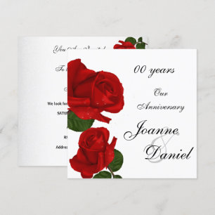 00 Anniversary Invite White Red Rose Flowers