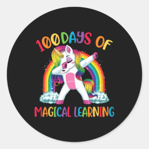 00 days of magical learning dabbing unicorn girls classic round sticker