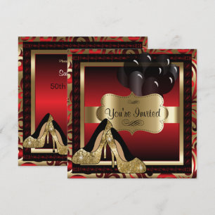 00e anniversaire  Invitation Red & Gold High Heels