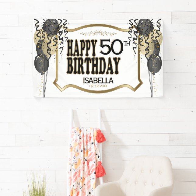 00th Birthday Name and Age - Black Balloons Banner (Insitu)