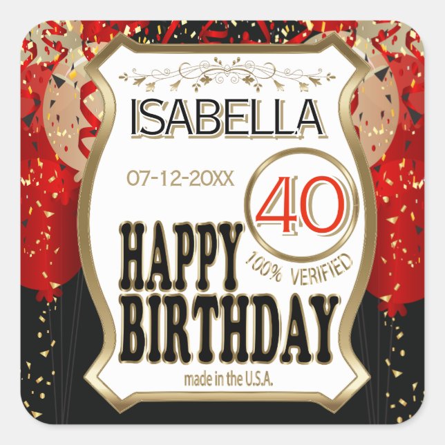 00th Birthday Name and Age - Red Square Sticker (Front)