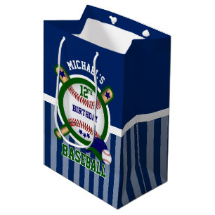 00th Birthday Party - Baseball - Dark Green Medium Gift Bag