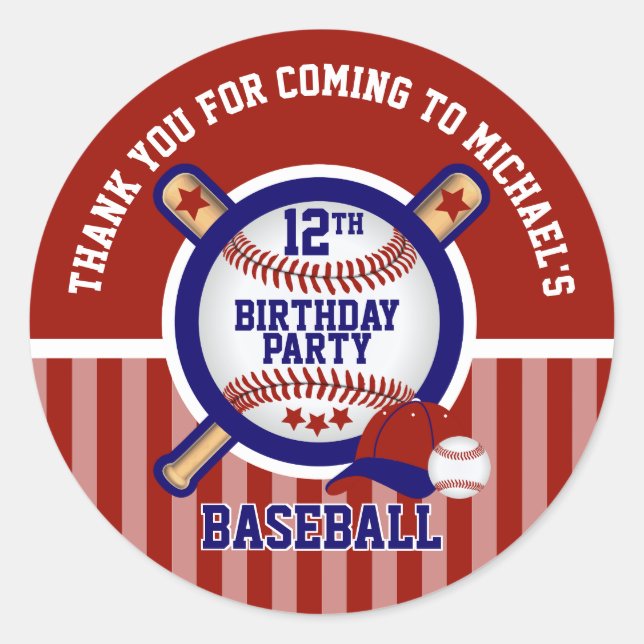 00th Birthday Party - Baseball - Thank You Classic Round Sticker (Front)