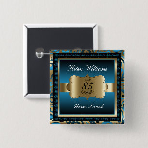 00th Birthday Party Blue and Gold 2 Inch Square Button