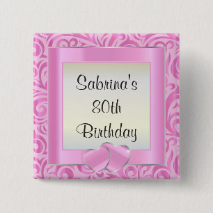00th Birthday Party   DIY Text   Pink and Silver 2 Inch Square Button