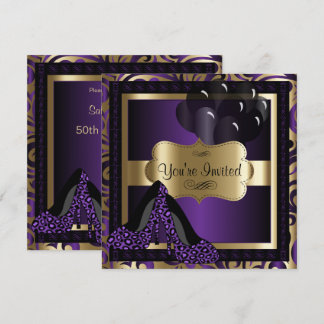 00th Birthday Party | Purple Leopard High Heels Invitation