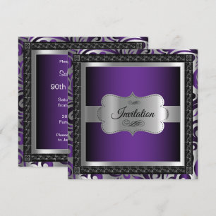 00th Birthday Party Purple Metallic & Silver Invitation