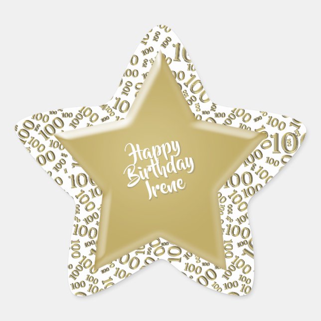 00th Happy Birthday Number Pattern Gold/White Star Sticker (Front)