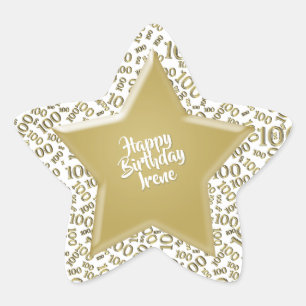 00th Happy Birthday Number Pattern Teal/White Star Sticker