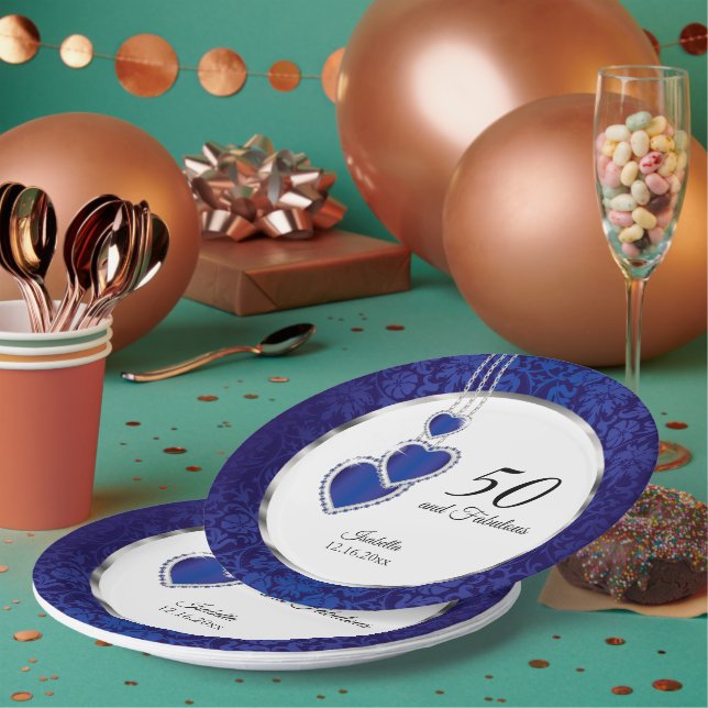 00th Sapphire Blue Birthday Paper Plate (Multi)
