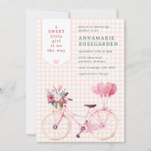 011 Terracotta Sweet Floral Girl Bike Baby Shower Invitation