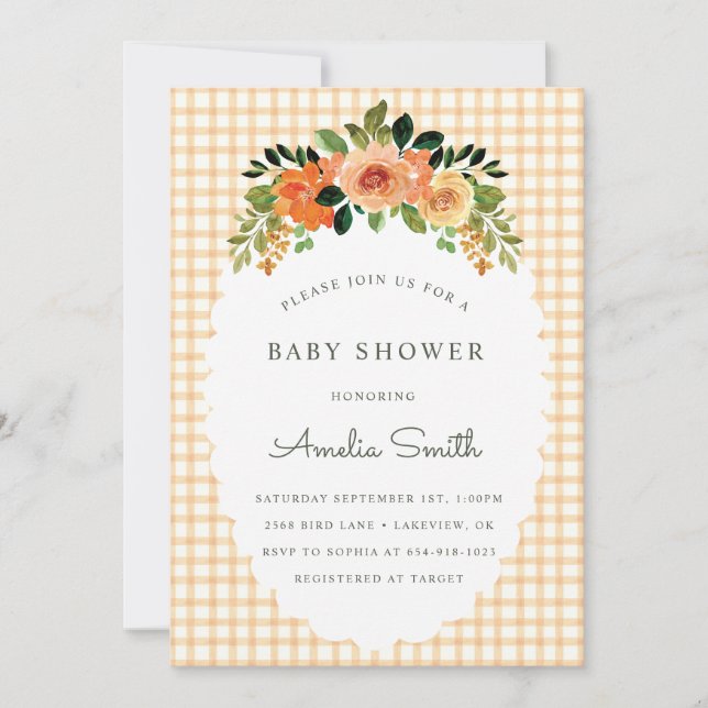 012 Copper Gingham Baby Shower Invitations (Front)