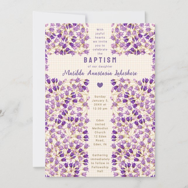 012 Copper Stained Glass Garden Gingham Baptism Invitation (Front)
