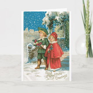 012 Vintage Christmas Card Snow Blonde Children
