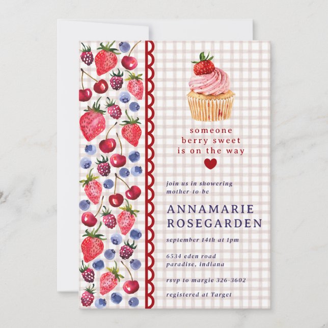 013 Chocolate Berry Patch Cupcake Baby Shower Invitation (Front)