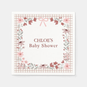 013 Chocolate Brown Wildflower Bow Gingham Shower Napkin