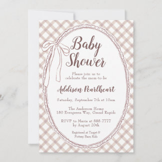 013 Chocolate Heirloom Lace Gingham Baby Shower Invitation