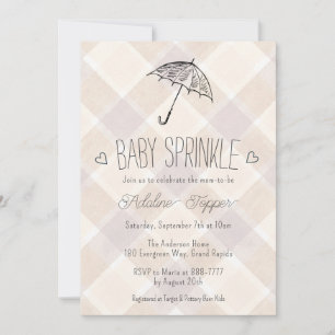 013 Chocolate Plaid Umbrella Baby Sprinkle Shower Invitation