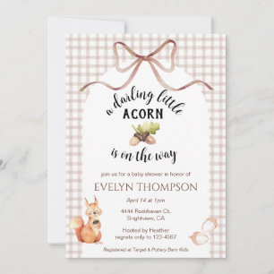 013 Chocolate Squirrel Acorn Gingham Baby Shower Invitation