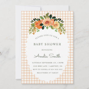 014 Latte Floral Gingham Baby Shower Invitations