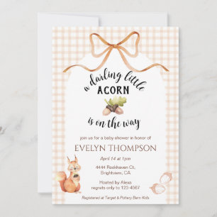 014 Latte Squirrel Acorn Gingham Bow Baby Shower Invitation