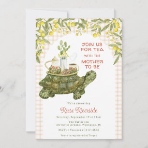 014 Latte Tan Garden Tea Turtle Baby Shower Invitation