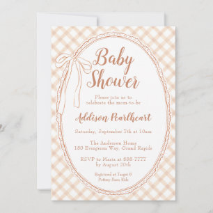 014 Latte Tan Heirloom Lace Gingham Baby Shower Invitation