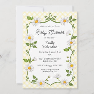 015 Invitation Baby Shower à motif carreaux citron