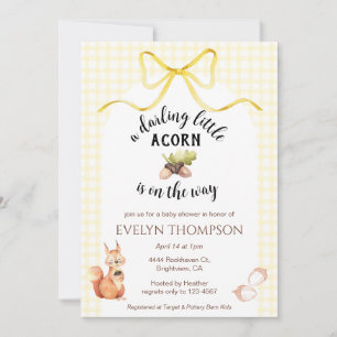 015 Lemon Cute Squirrel Acorn Gingham Baby Shower Invitation