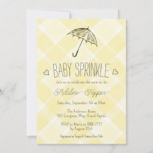015 Lemon Plaid Umbrella Baby Sprinkle Shower Invitation