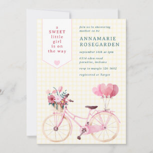 015 Lemon Sweet Floral Girl Bike Baby Shower Invitation